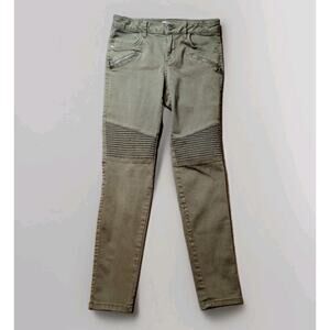 ZARA Womens 4 Olive Zip Pocket Pleated Straight Jeans Y2K 90s Baddie Biker Moto